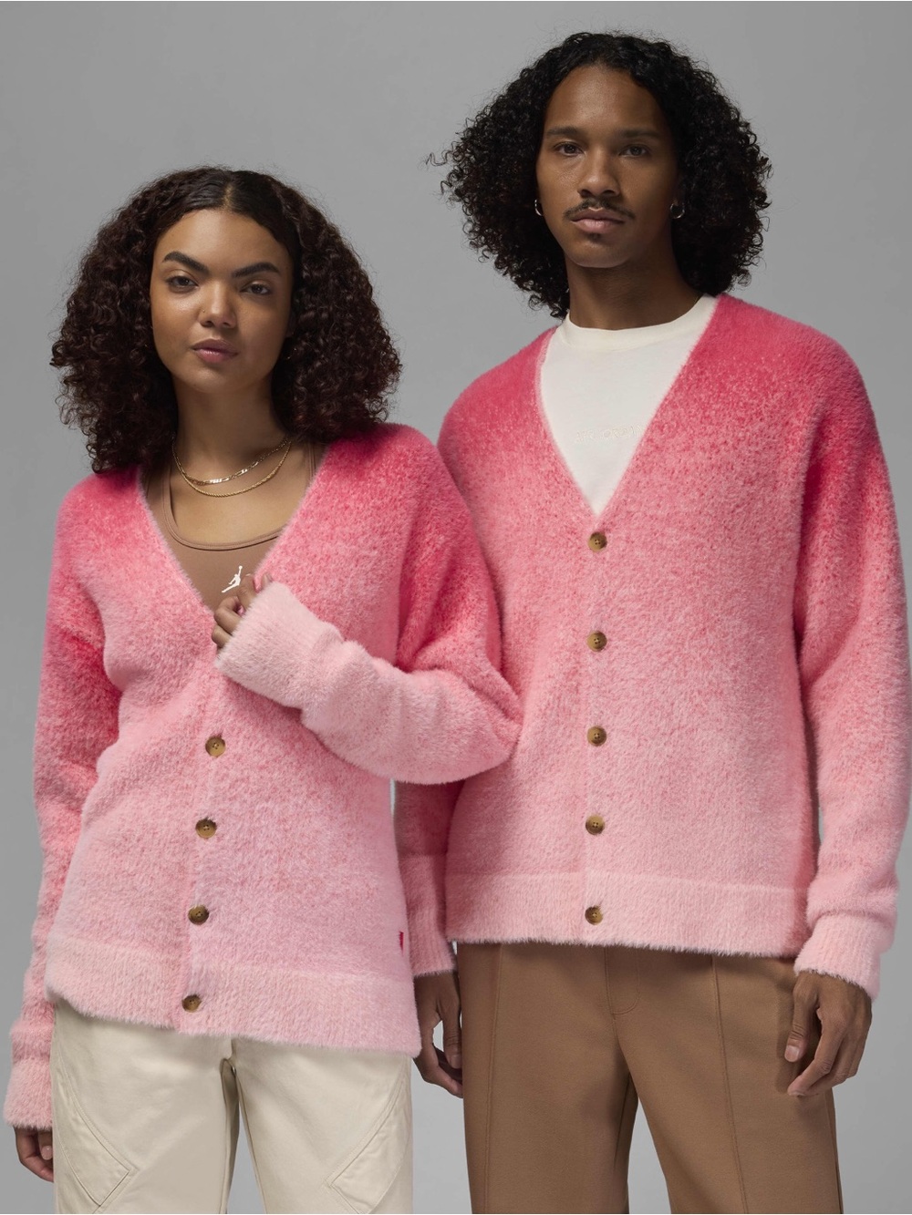 Nike Pink Fuzzy V-Neck Button Cardigan